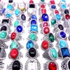 Whole 100pcs Ring Mix Styles Antique Silver Plated Stone Glass Vintage Jewelry Rings for Men Women brand new drop Part296k