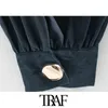 Traf Women Chic Fashion Button-up Ruffled Mini Shirt Dress Vintage Long Sleeve Loose Female Dresses Vestidos Mujer 210415