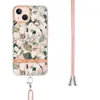 Luxury Flower Chromed Fodral för Samsung S22 Ultra S21 PLUS A23 A73 A53 A33 5G IPHONE 13 PRO MAX 12 11 Plating Soft TPU Gel Phone Cover Skin Crossbody Shoulder Lanyard