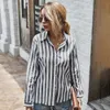 Vintage Striped Women Blouse Koreansk Turn Down Collor Långärmad Skjorta Blusas de Mujer W910 210526
