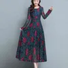 summer fashion temperament women Casual round neck long sleeve Printed maxi lace dress 210531