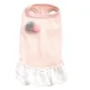 ملابس الكلب وردي لطيف فستان قصير الصيف بومبون تنورة تنفس الدانتيل جولة جولة رقبة سترة مستلزمات الأليف - الحجم
