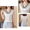 Fashion Stretch Blouses Satin V-neck Shirt Inner Vest Women Hollow Out Lace Patchwork Embroidery OL Woman Tops and 210604