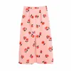 Women Summer Sweet Casual Skirts ZA High waist Print Split fork Female Elegant Fashion Street Mid-Calf Skirt Clothing 210513