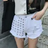 Ly Summer Women Denim Shorts Tassels Solid Color Curagy Low Ripped Rivet High Waist Girl Short JeansDo99 Womens