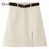 Yitimuceng Irregular Skirt Women Sashes Side Split Vintage Mini High Waist A-Line Solid Summer Korean Fashion Skirts 210601