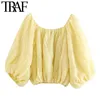 TRAF Women Mode Jacquard Gebreide Losse Blouses Vintage Slash Neck Puff Sleeve Elastische trims Vrouwelijke shirts ChiCh Tops 210415