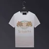 2021 Leopard Rhinestones T Shirts Mens Top Fashion Streetwear O Neck Short Sleeve Slim Modal Cotton Animal Tshirts Men Clothing G1217