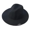 Stingy Brim Hats Wide Pin Metal Rings Black Flat Felt Jazz Hat Autumn Winter Wool Bowler For Women Men