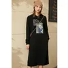 Minimalizm Vintage Damska Dresshirt Dress Moda Z Kapturem Wydrukowana Polar Gruba Długość Calf Długość Bluzy dla kobiet 1206 210527