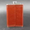 9oz paslanmaz çelik deri cep flask mini kahverengi kalça şişeleri şarap şişesi viski alkol şişesi açık drinkware