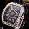 Högkvalitativ Iced Out Mens Watches Quartz Movement Diamond Case Watch Men Collection V45 Rubber Strap Rose Gold Casual Wristwatch 310w