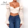 Casual Puff Sleeve Solid Slim Blouses et Chemises Femmes Élégant À Manches Longues Col Carré Tops Courts Sexy Dos Nu Tunique Courte 210518