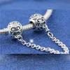925 Sterling Silver Enchanted Heart Safety Chain Charm Bead For European Pandora Style Jewelry Charm Bracelets & Necklaces