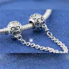 925 Sterling Silver Enchanted Heart Safety Chain Charm Bead For European Pandora Style Jewelry Charm Bracelets & Necklaces