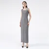 VKBN Summer Sukienka Kobiety Szal Garnitur Slash Neck Bez Rękawów Plisowany Tkanina W wielu kolorach 2 sztuki Zestaw Kobiety Dress Elegant 210507