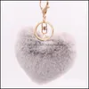 Nyckelringar smycken super märkbar pom nyckelringar fluffig hjärta form pompoms nyckelring faux kanin puff boll kedja för valentin dag gåva droppe