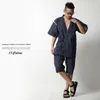 Ethnic Clothing High Quality Men Cotton Sleepwear Loose 2PCS Kimono Tops&Pant Sleep Set Japanese Traditional Samurai Pajama Yukata Kimonos