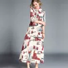 Vintage Floral Print Elegant Long Casual Dress Women Summer Single-breasted Shirt Dresses Waist Swing Ankle-length Vestidos 210520