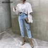 Vintage Hohe Taille Gerade Jeans für Frauen Hosen Lose Weibliche Denim Bleistift Hosen Blau Zipper Damen Streetwear Mujer 210520