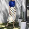 Beige Straight Polka Dot Empire Lace-up Bow Asymmetrical Midi Skirt Elegant Casual Summer S0155 210514