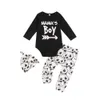 Baby Boy Roupas Set Letter Bodysuit Romper Panda Impresso Calças Beanie Beanie 6-24m Criança Infantil Primavera Outono Casual Algodão Outfits G1023
