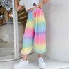 Teen Girls Casual Harem Spodnie Lato Anty-Moskitiera Luźna Moda Rainbow Child Cool Spodnie 6 8 10 12 14 lat 211103