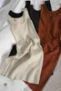 Fashion zipper slit bag hip short Dress summer Korean sleeveless vest dress Slim knit casual Solid mini female vestidos 210420