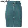 Neophil Women Suede Mini Gonne a tubino Donna Vintage Style Summer Front Zipper Button Ladies Short Tutu Saia S1911 210619