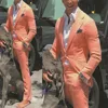 Herenpakken Blazers Oranje Kleur 2 Stks Kleefkraag Collar Business Casual Hoogwaardige Bruiloft Smoking (Jas + Broek) Custom Made Men Suit Set