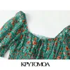 Женщины Chic Fashion Floral Print Ruffled мини-платья Винтаж на шнуровке с подкладкой натягивающие стройные женские платья Mujer 210416