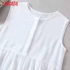 Women Retro Ruffles Embroidery Romantic Blouse Sleeveless Chic Female Shirt Tops QW62 210416