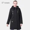 D`ocero Springコート女性のファッション薄い綿カジュアル女性のジャケット秋の防風パーカーロングキルティングフード付きのoutware 211013