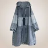 Koreańska średnia długość Denim Wiatrówka Kobiety Luźna Jesień Moda Z Kapturem Trench Coat 210615