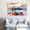 3Dフォレストウォールステッカー自然山の湖の窓の眺め風景の壁紙デカールリビングルームの家の装飾210705