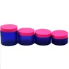 Lege Frost Matte Blue Oog Cream Fles Pet Plastic Jar Rose Red Blaue Plastic Deksel Hervulbare Containers Cosmetische Verpakking Potten 200ml 150ml 120ml 100ml