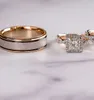 ゴージャスな3PCS /セット女性の結婚指輪モザイクCZ 2トーンロマンチックな女性の婚約リングファッションジュエリー最高品質