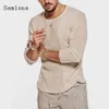 Samlona Knitting Sweter Męskie Jesień Nowy Rozrywka Dorywczo Z Długim Rękawem Plised Top Pullover Swetry Khaki Szare Mężczyźni Odzież 2020 Y0907