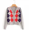 Cardigan elegante vintage maglione donna cardigan rombico geometrico moda autunno manica lunga capispalla chic elegante cardigan top 210419