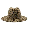 Leopard Latchwork Hat Fedora Hats Мужчины Женщины Джаз Panama Cap Человек Женщина Широкие Brim Caps Мужские Трилби Осень Зимняя Мода Аксессуары оптом
