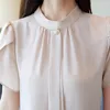 Мода женская блузка и верхняя стойка ошейник шифон с плечо твердого цветочного рукава леди рубашка 3477 50 210521