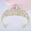 Gold AB Color Wedding tiara For Bride Crystal Rhinestones Women Crowns with comb Bridal Headpiece Hair Jewelry diadema