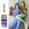 4PCS Seamles Sport Set Kvinnor Lila Två 2 Stycksskörd Topp T-shirt Bra Legging Sportsuit Workout Outfit Fitness Wear Yoga Gym Ställer 210813