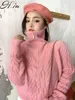 HSA TURTLENECK WOMENSKOREAN STYLE KORT TURTLENECK HALF dragkedja kabel-stickad tröja Söt cool tomgångstil förtjockad bas 210716