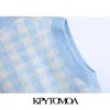 KPYTOMOA Women Fashion Oversized Check Knitted Vest Sweater Vintage V Neck Button Female Waistcoat Chic Tops 210819