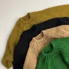 Baby Pullover Herbst und Kinder tragen langärmelige Rundhalsausschnitt dick grün stricken Mädchen Tuch 210515