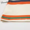 Yitimuceng Striped T Shirts Woman Plus Size Harajuku Tees O-Neck Casual Tops Summer Korean Fashion Straight Tshirts 210601