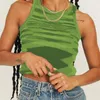 Gebreide Crop Top Vrouwen Mouwloze Y2K Basic T-shirts Casual Summer Off Shoulder Blue O Hals Tank Top Vintage Tie Dye Doek 210521
