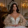 Dubai Vestidos Novia Ball Adject Wedding платье 2022 с длинным рукавом 3D цветочные кружева роскошные свадебные платья хрустальные бусины невесты халаты де-Марие