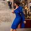 Casual Jurken 2021 Sexy Slant Shoulder One Mouw Big Bow Dress Blue Orange Designer Chic Vintage Elegante Slanke Partij